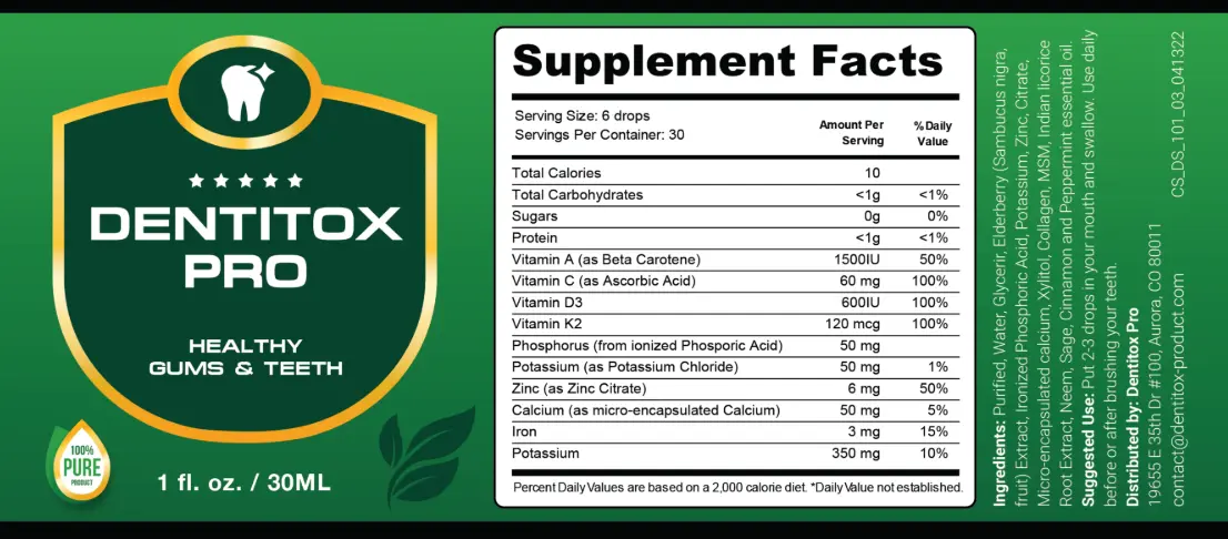 Dentitox Pro Supplement Facts